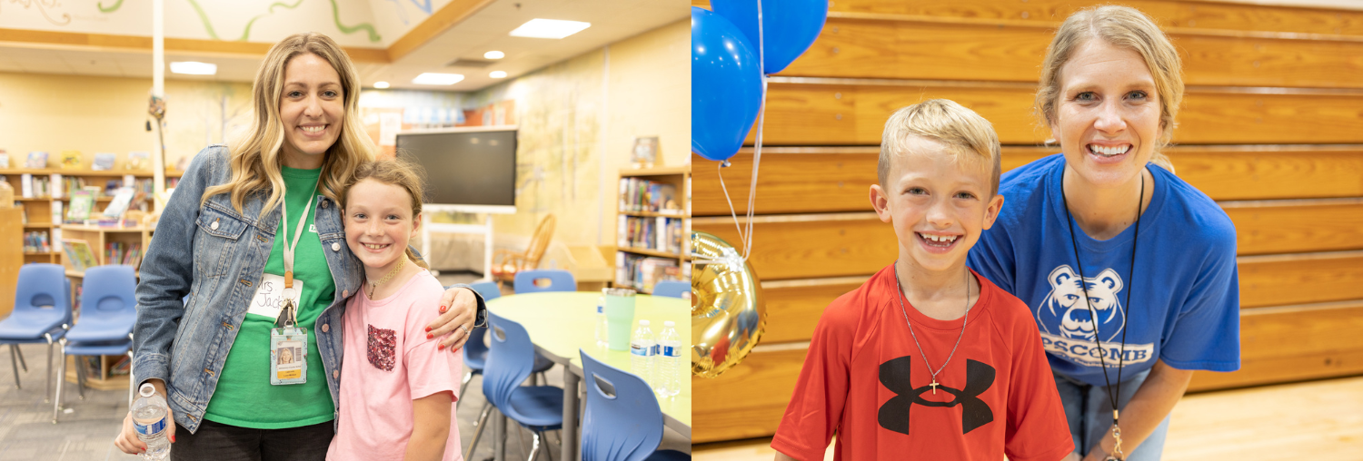 Collage of two photos with a student and teacher